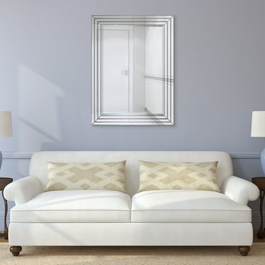 Empire Art Direct Multi-Faceted 2" Beveled Wall Mirror with Glass Frame, 40" x 30" - Clear - 30 in. x 1.38 in. x 40 in.