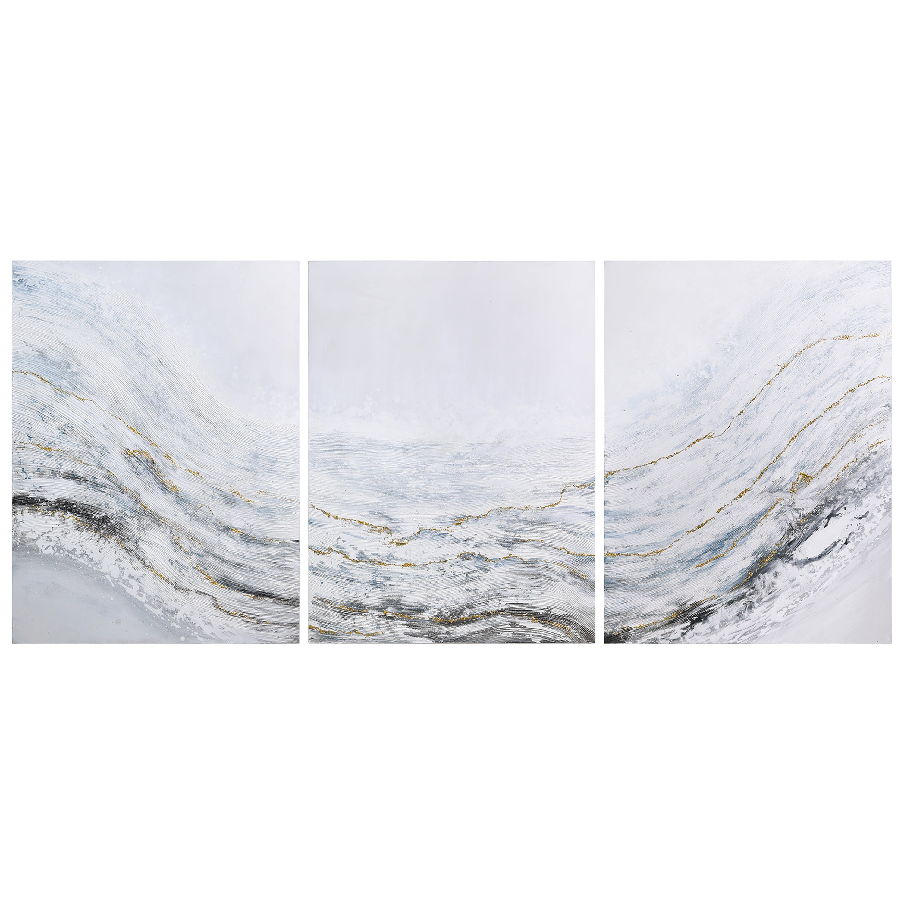 Blizzard Textured Metallic Abstract Triptych Canvas Wall Art, 40" x 90"