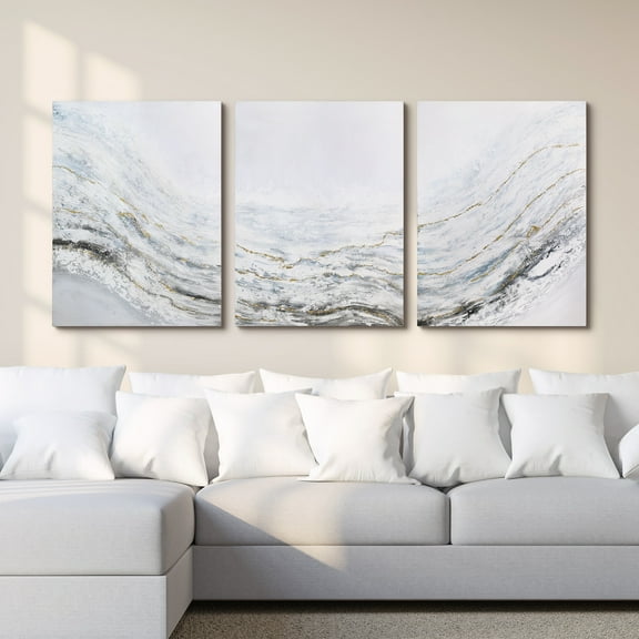 Empire Art Direct Blizzard Textured Metallic Hand Painted Triptych Wall Art, 40" x 30" x 1.5" each, Ready to hang