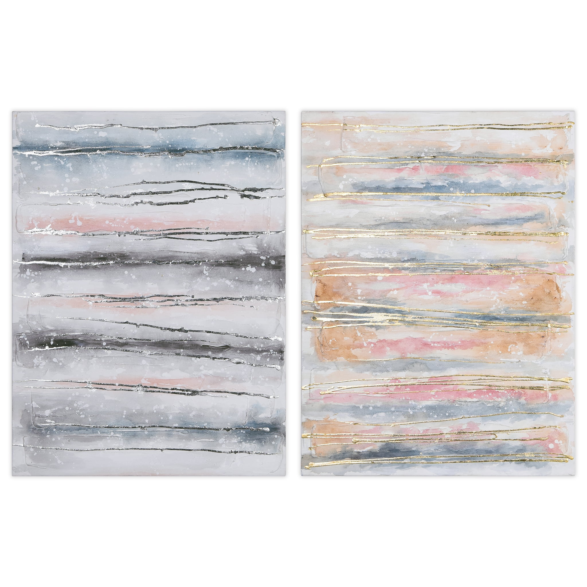 Empire Art Direct Blue & Golden Roads Textured Metallic Hand Painted Wall Art, 30" x 40" each, Ready to Hang