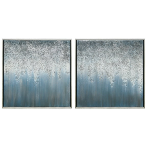 Empire Art Direct Blue Rain Textured Metallic Hand Painted Diptych Wall Art, 36" x 36" x 1.5" each, Ready to Hang