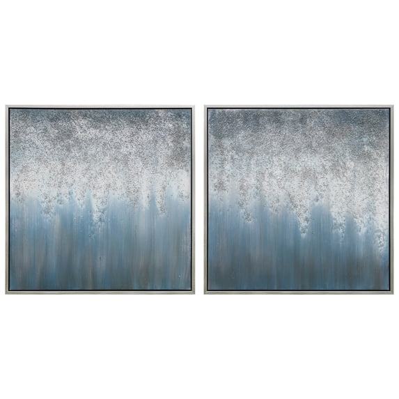 Empire Art Direct Blue Rain Textured Metallic Hand Painted Diptych Wall Art, 36" x 36" x 1.5" each, Ready to Hang