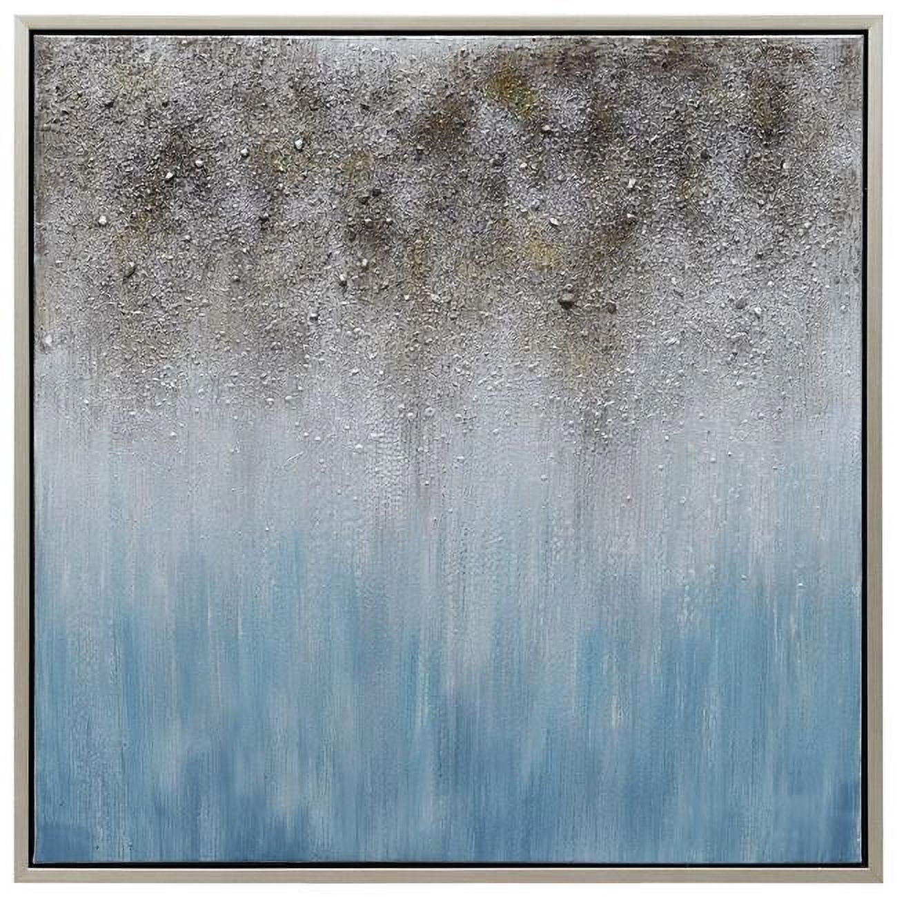 Blue Shadow Abstract Hand Painted Canvas with Silver Frame, 36" x 36"
