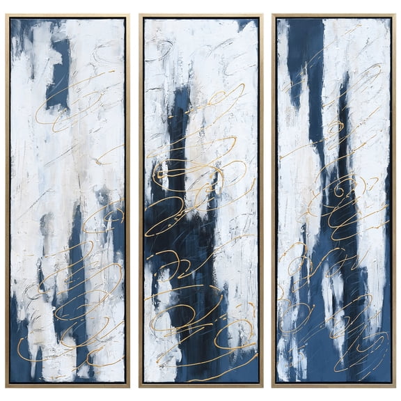 Empire Art Direct Blue Shadows Textured Metallic Hand Painted Triptych Wall Art, 20" x 60" x 1.5" each, Ready to Hang
