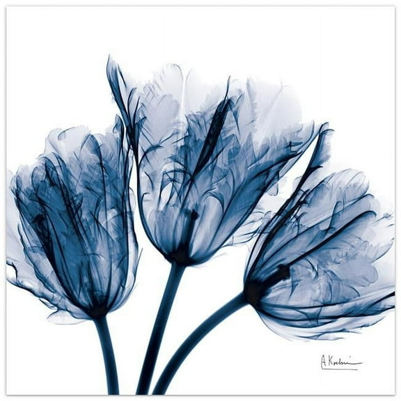Empire Art Direct Blue Tulip X-Ray Frameless Free Floating Tempered Glass Panel Graphic Wall Art, 24" x 24" x 0.2", Ready to Hang