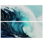 Empire Art Direct Blue Wave 1 & 2 Frameless Free Floating Tempered Glass Panel Graphic Wall Art, 24" x 63" each, Ready to Hang