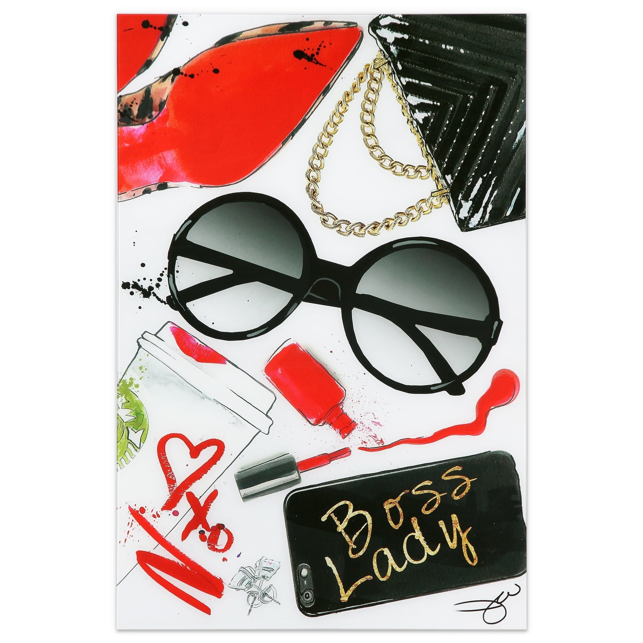 Boss Lady Fashion Graphic Wall Art in Tempered Glass, 48" x 32"