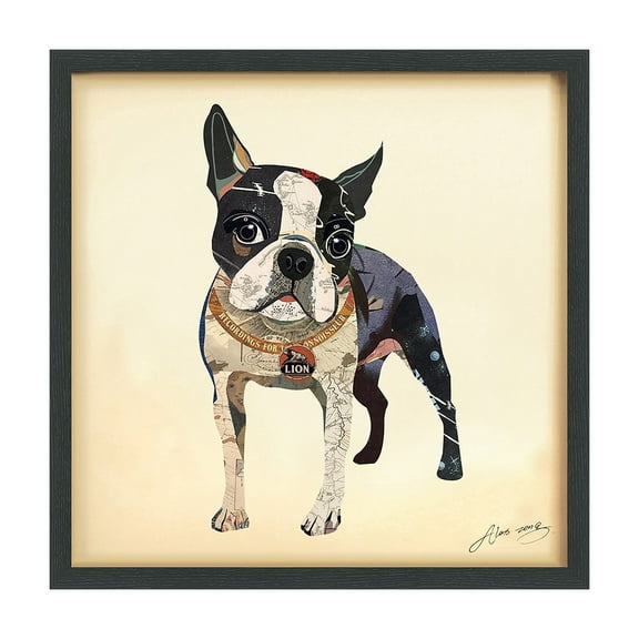 Empire Art Direct Boston Terrier Dimensional Collage Framed Graphic Art Under Glass Wall Art, 25" x 25" x 1.4", Ready to Hang