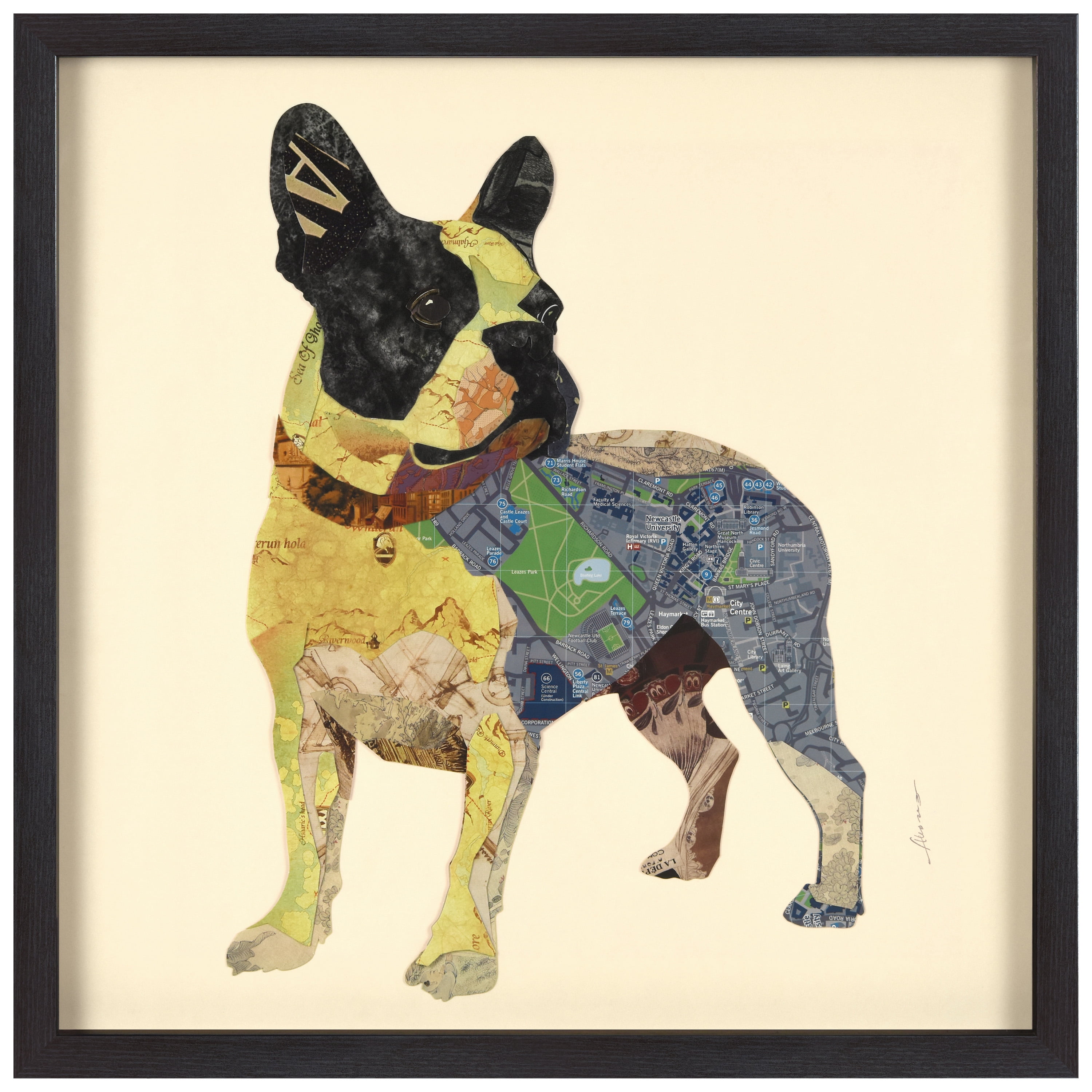 Empire Art Direct Boston Terrier Dimensional Collage Framed Graphic Art Under Glass Wall Art, 25" x 25" x 1.4", Ready to Hang