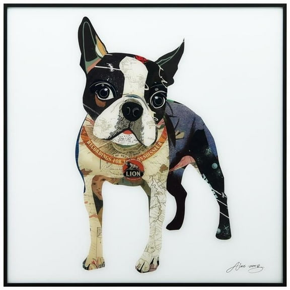 Empire Art Direct Boston Terrier on Reverse Printed Art Glass and Anodized Aluminum Black Frame Wall Art, 24" x 24" x 1", Ready to Hang