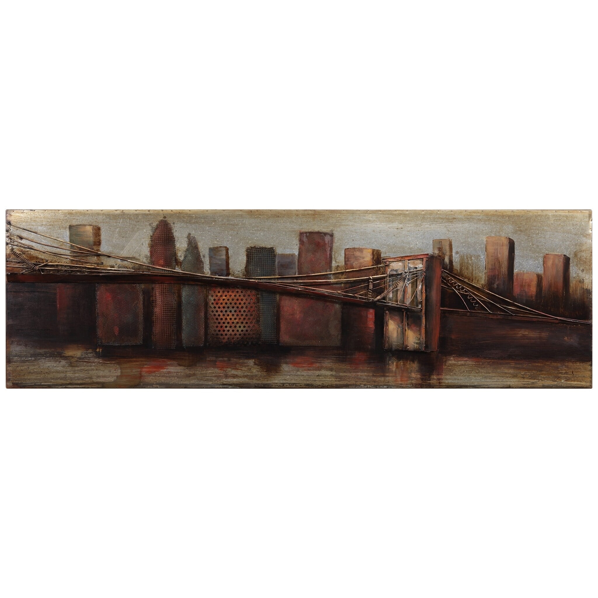Hand Painted Iron Cityscape Wall Art Sculpture, 72" x 22"