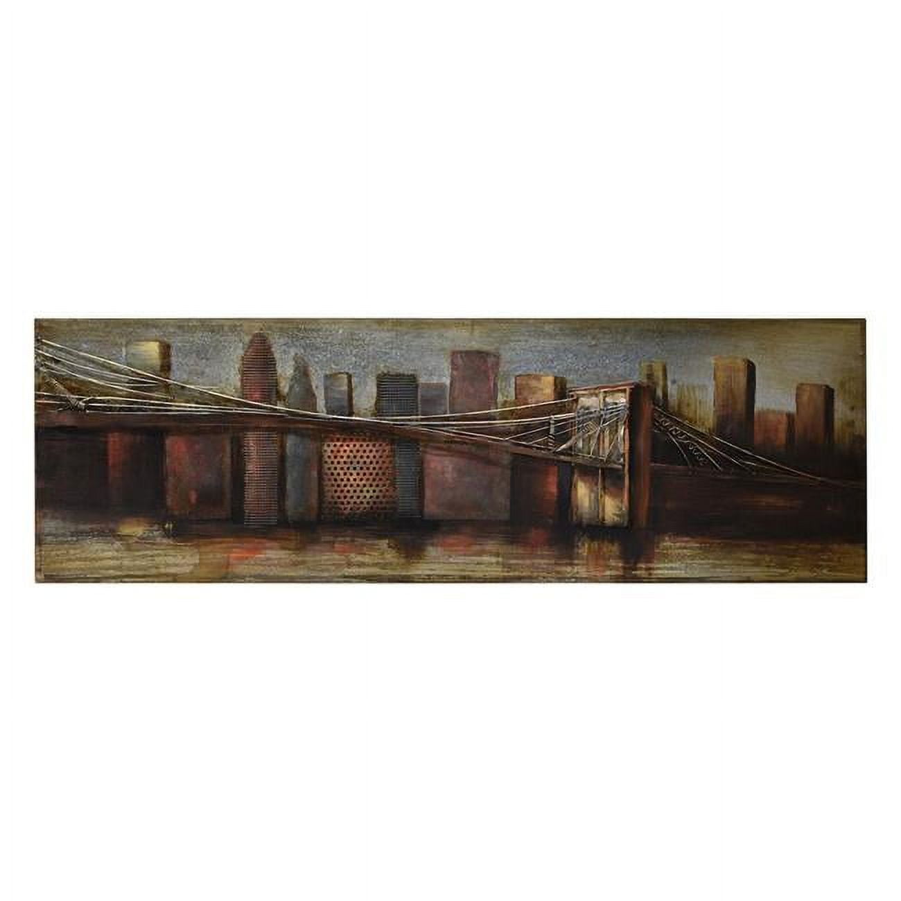 Hand Painted Iron Cityscape Wall Art Sculpture, 72" x 22"