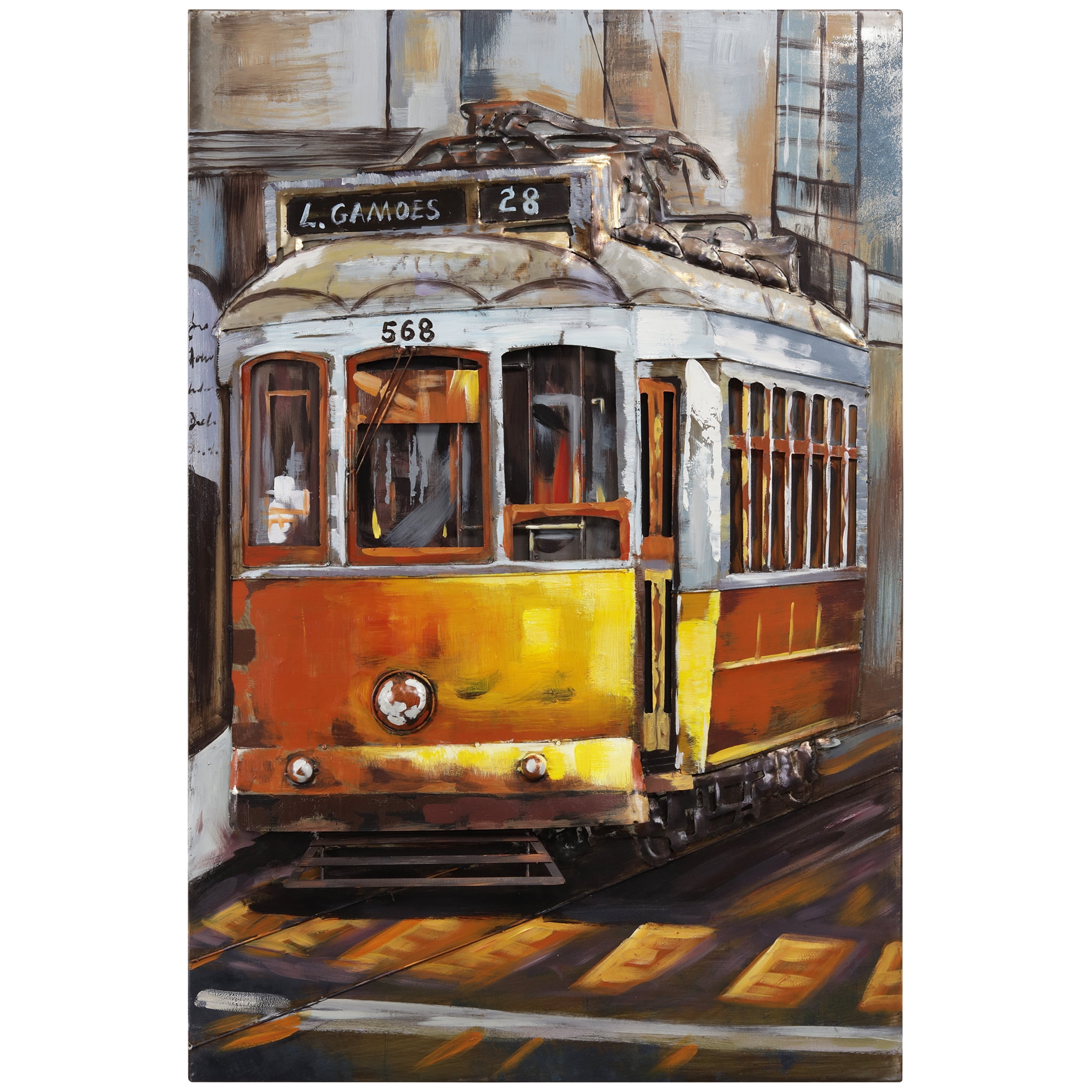 Hand Painted 3D Iron Cable Car Wall Art, 32" x 48"