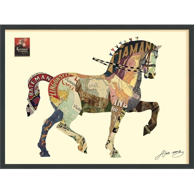 Empire Art Direct 'Carousel Horse' Alex Zeng's dimensional collage,under glass & a black shadow box frame