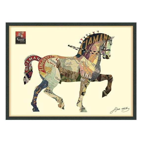 Empire Art Direct Carousel Horse Dimensional Collage Framed Graphic Art Under Glass Wall Art, 30" x 40" x 1.4", Ready to Hang