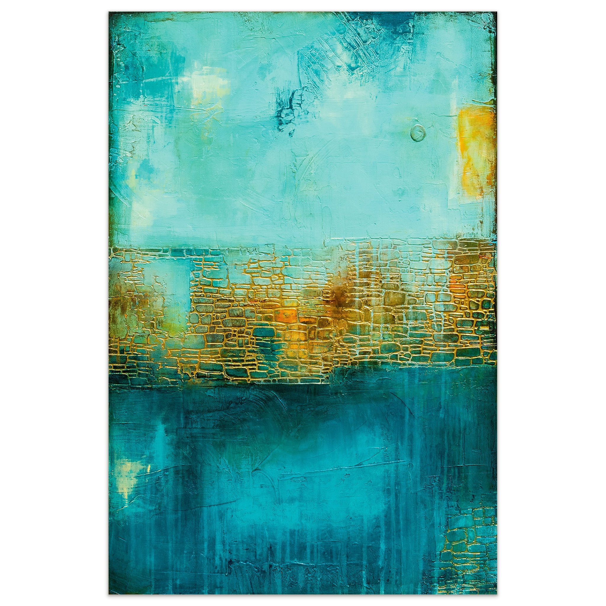 Castle Court Abstract Expressionism Blue and Orange Glass Wall Art, 32" x 48"