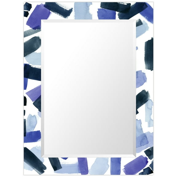 Empire Art Direct Cerulean Strokes Rectangular Beveled Mirror on Free Floating Printed Tempered Art Glass - Clear - 40" x 30"