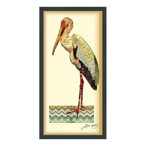 Empire Art Direct Crane Dimensional Collage Framed Graphic Art Under Glass Wall Art, 17" x 33" x 1.4", Ready to Hang