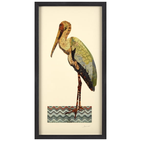 Empire Art Direct Crane Dimensional Collage Framed Graphic Art Under Glass Wall Art, 17" x 33" x 1.4", Ready to Hang