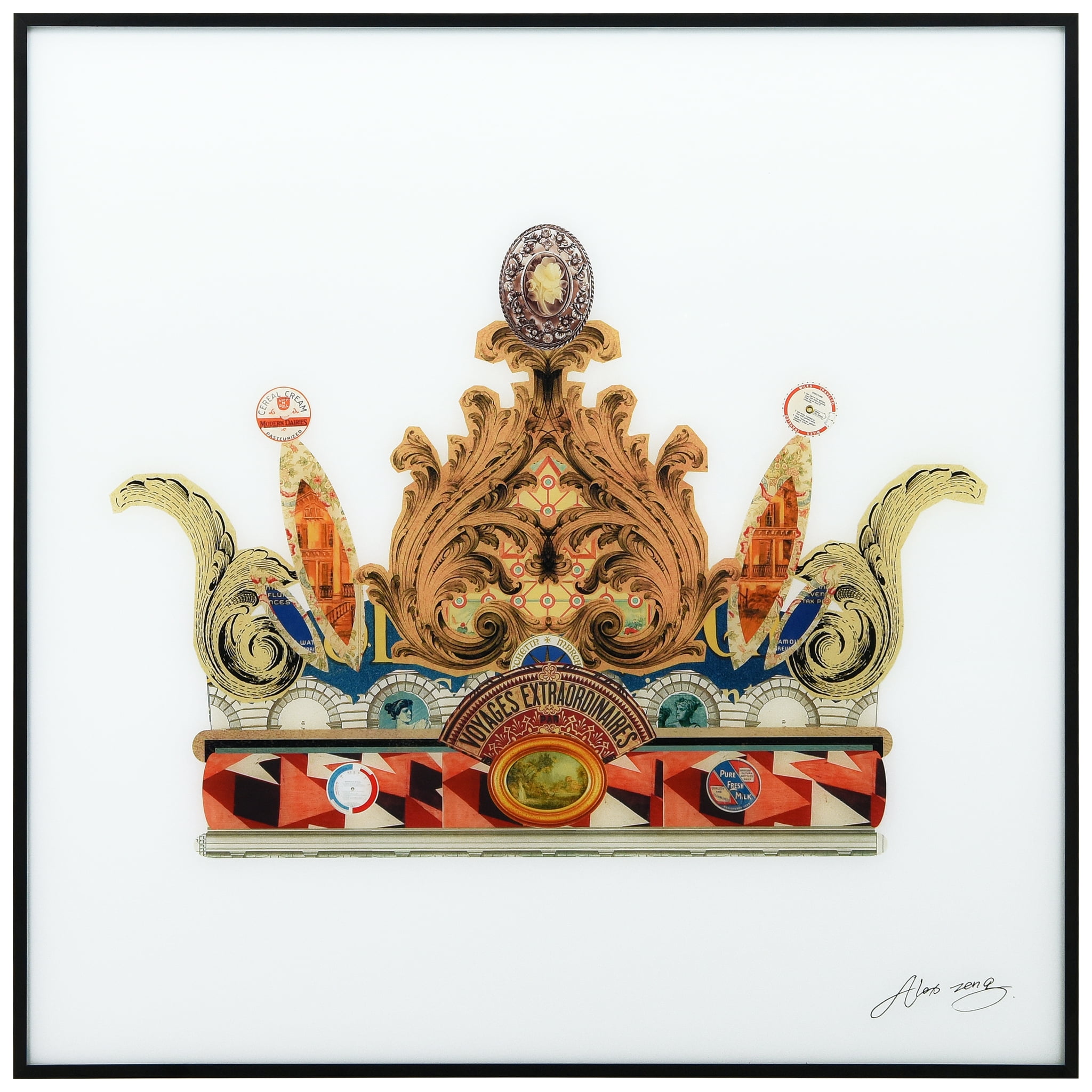 Empire Art Direct Crown w/Curved Spires on Reverse Printed Art Glass and  Anodized Aluminum Black Frame Wall Art, 24