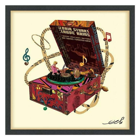 Empire Art Direct DAC-207-2525B Hand Made Signed Art Collage by EAD Artists Co-Op Under Tempered Glass in Black Frame - Wind Up 78