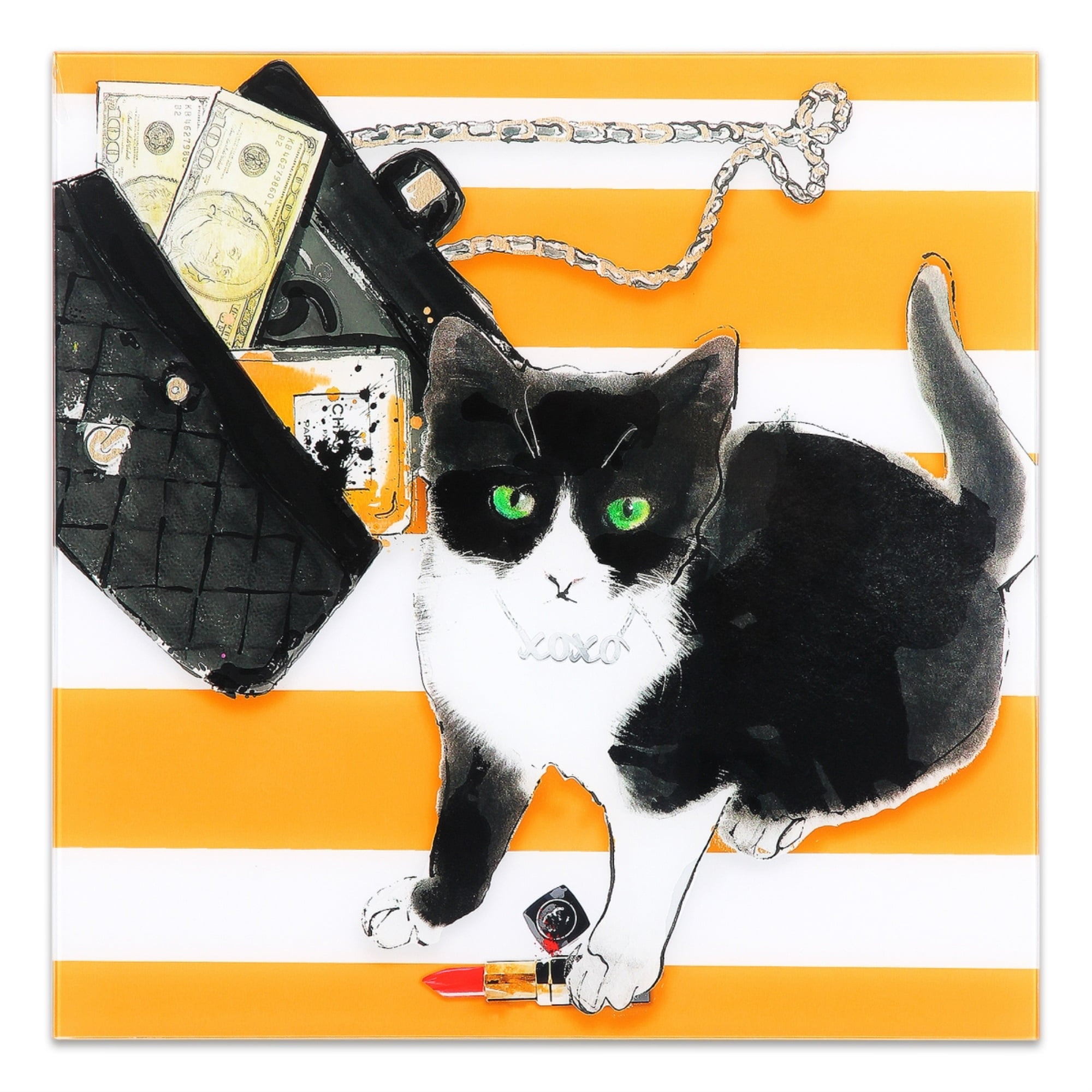 Empire Art Direct Deep Look Frameless Free Floating Tempered Glass Panel Graphic Cat Wall Art, 20" x 20", Ready to Hang