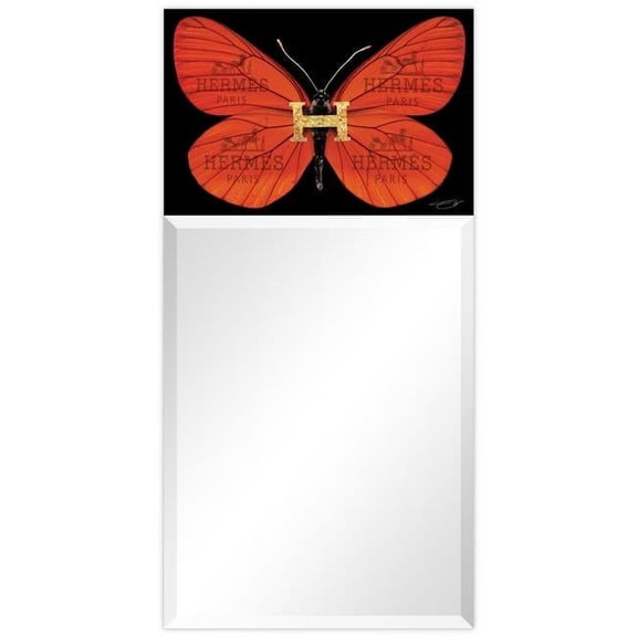 Empire Art Direct  Designer Butterfly Rectangular Beveled Mirror on Free Floating Printed Tempered Art Glass