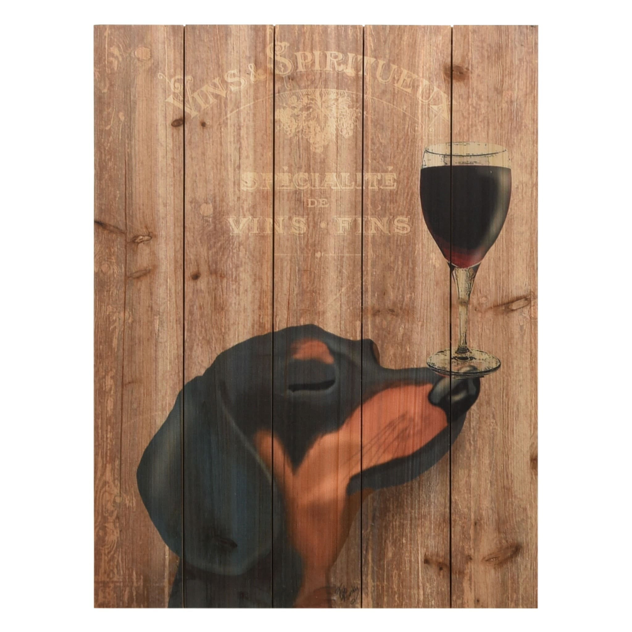 Dog Au Vin Dachshund Print on Rustic Fir Wood Wall Art