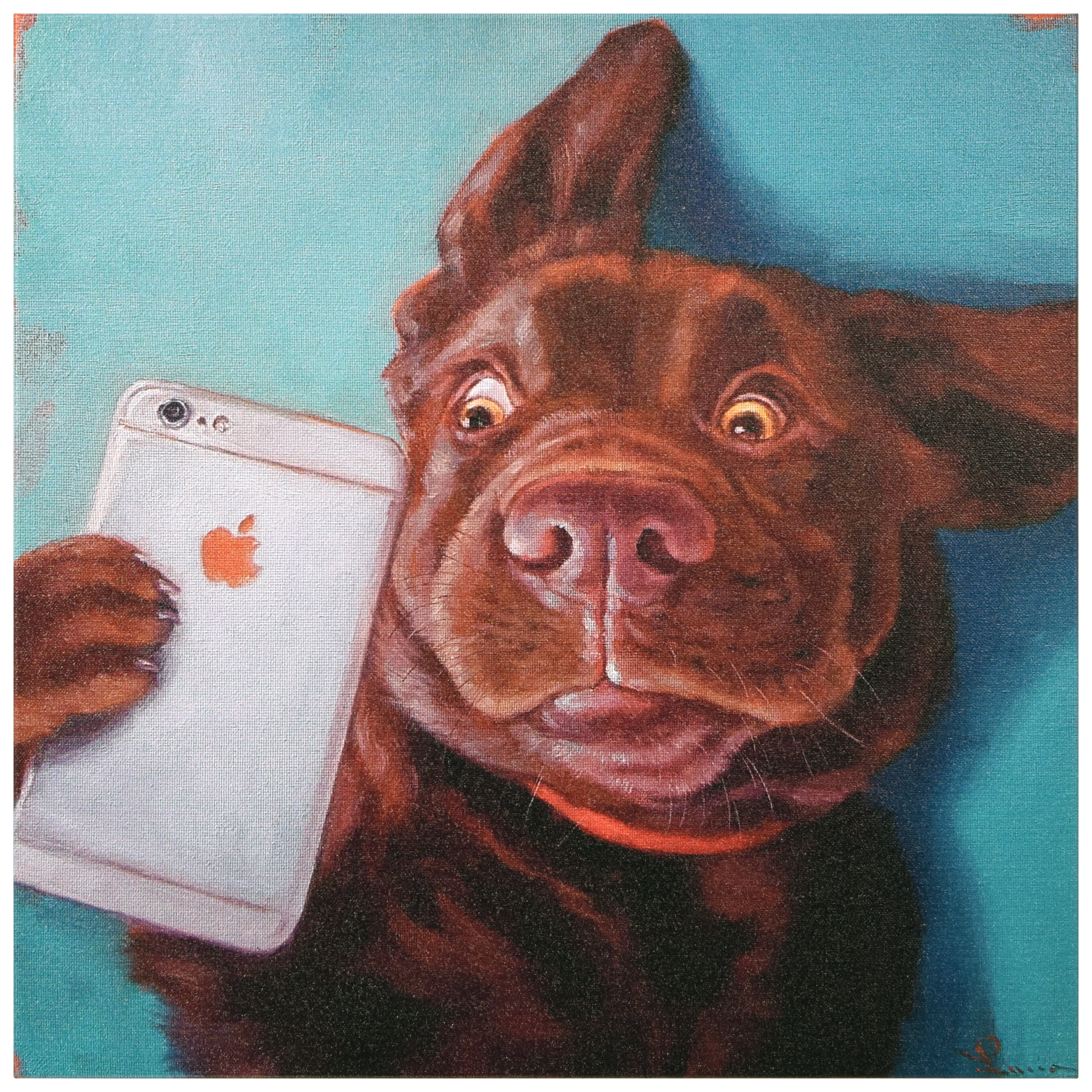 Chocolate Lab Dog Selfie Canvas Print, 18" x 18"