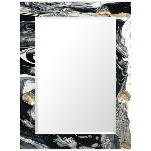 Empire Art Direct Ebony & Ivory Rectangular Beveled Mirror on Free Floating Printed Tempered Art Glass, 40" x 30" x 0.4" each, Ready to Hang
