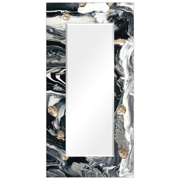 Empire Art Direct Ebony & Ivory Rectangular Beveled Mirror on Free Floating Reverse Printed Tempered Art Glass, 72" x 36" x 0.4", Ready to Hang