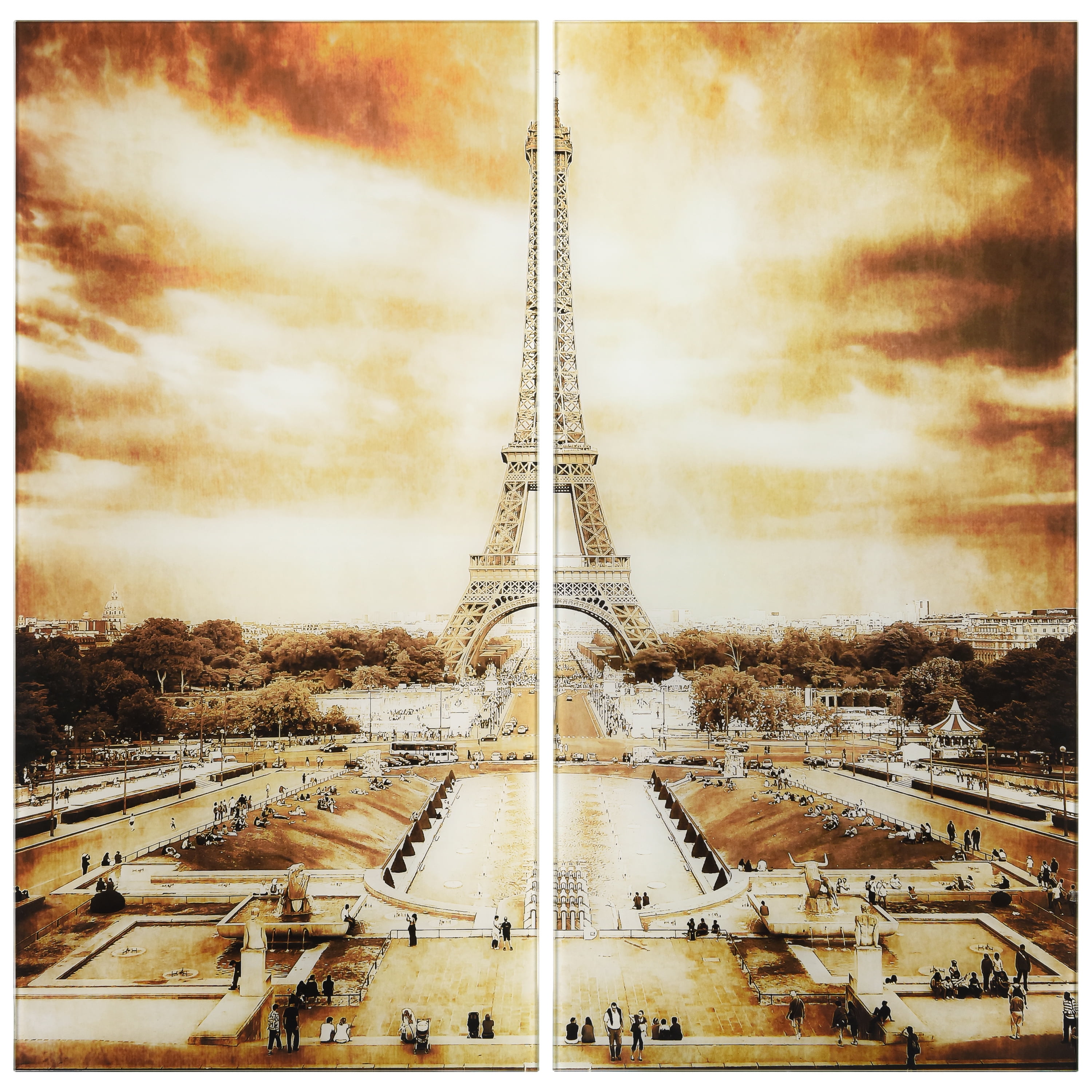 Eiffel Tower Brown Tempered Glass 2-Piece Art Print Set