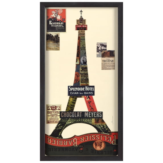 Empire Art Direct Eiffel Tower Dimensional Collage Framed Graphic Art Under Glass Wall Art, 17" x 33" x 1.4", Ready to Hang