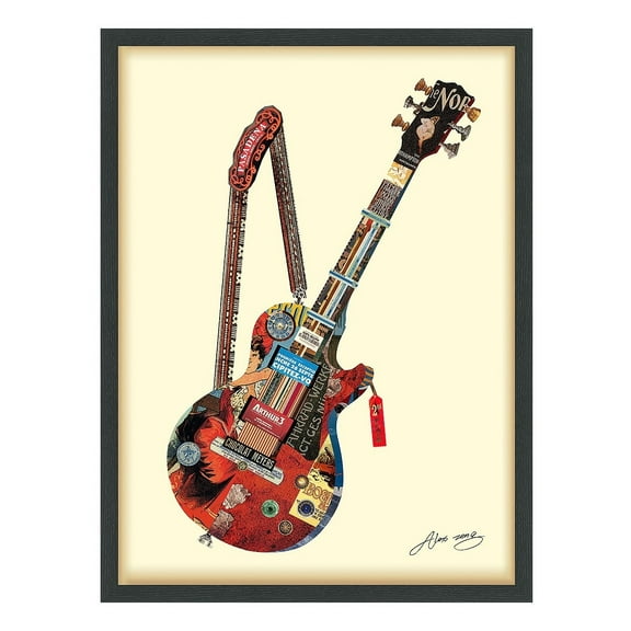 Empire Art Direct Electric Guitar Dimensional Collage Framed Graphic Art Under Glass Wall Art, 25" x 33" x 1.4", Ready to Hang