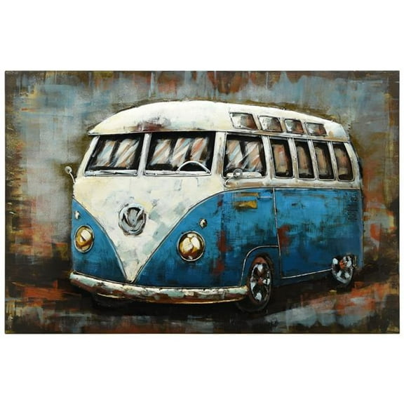 Empire Art Direct "Blue Bus" Primo Mixed Media Hand Painted 3D Iron Wall Sculpture