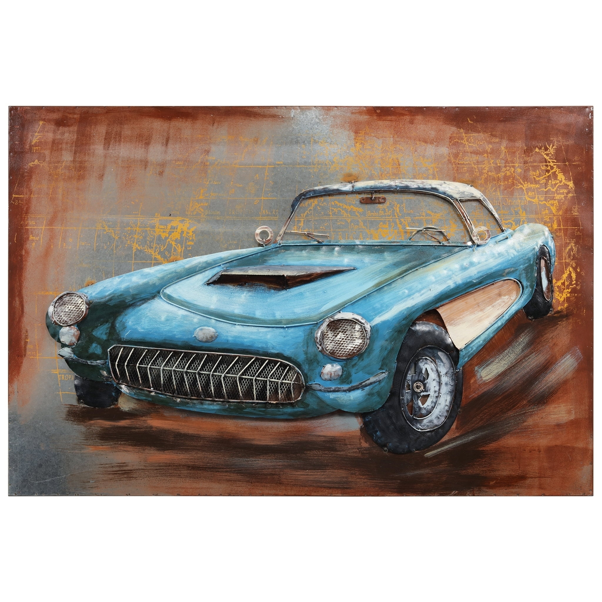Empire Art Direct Empire Art "Blue car"Primo Mixed Media Hand Painted Iron Wall Sculpture