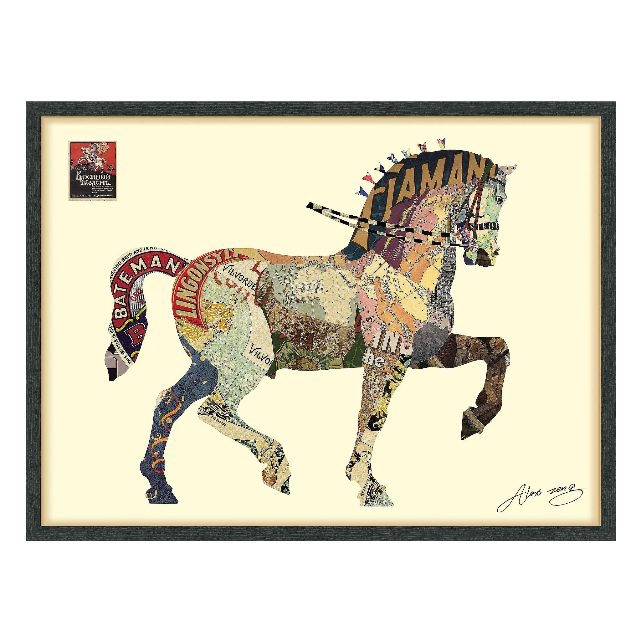 Empire Art Direct 'Carousel Horse' Alex Zeng's dimensional collage,under glass & a black shadow box frame
