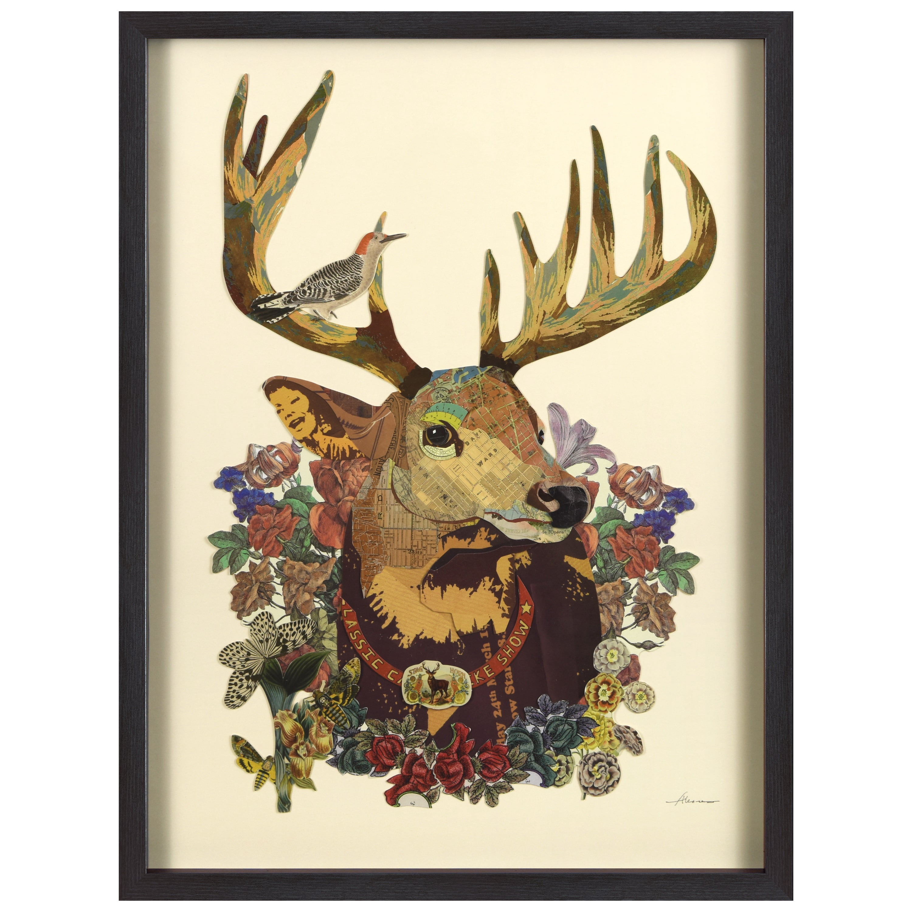 Empire Art Direct Empire Art "Mr. Deer" Alex Zeng's dimensional collage, under glass & a black shadow box frame