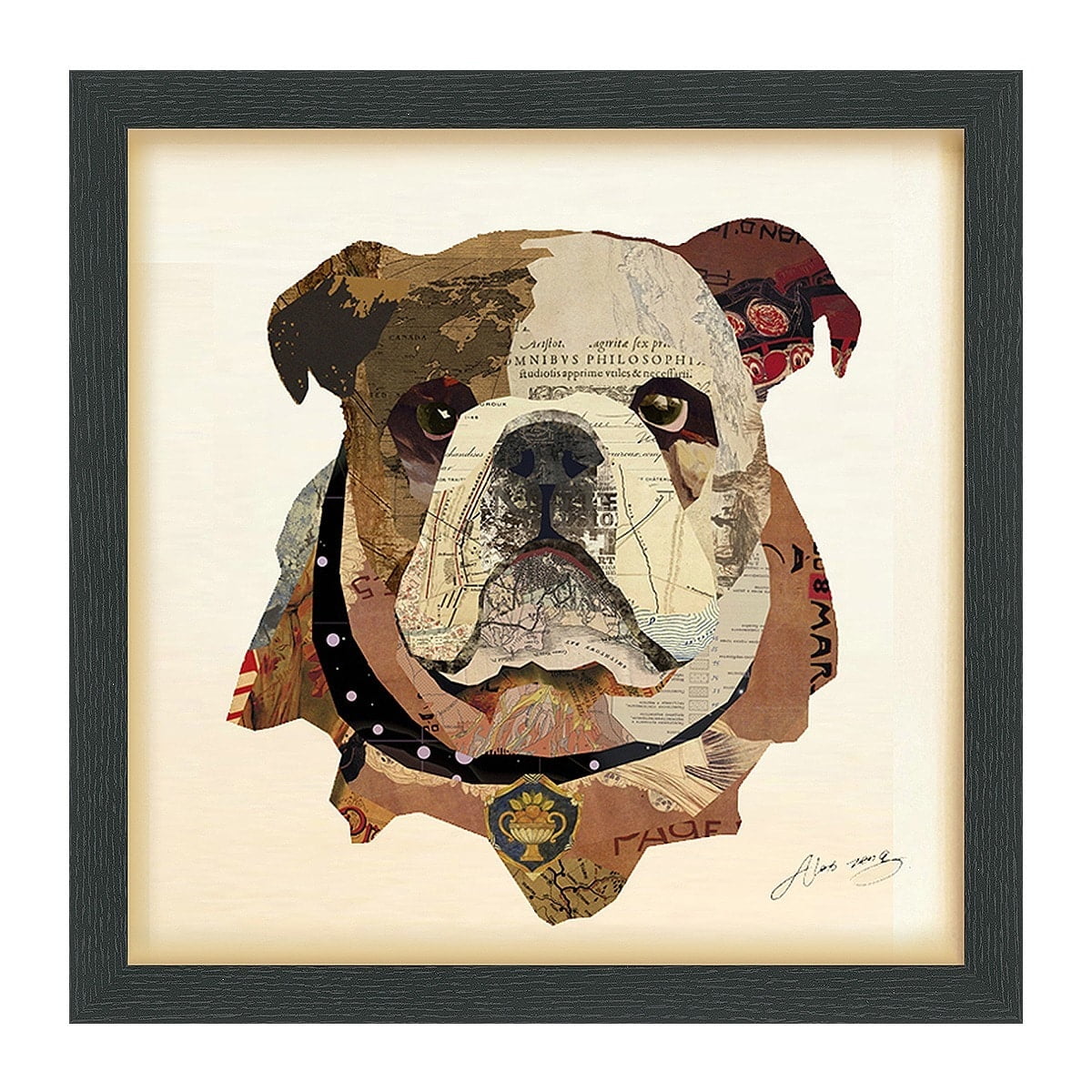 Empire Art Direct English Bulldog Pup Dimensional Collage Framed Graphic Art Under Glass Wall Art, 17" x 17" x 1.4", Ready to Hang