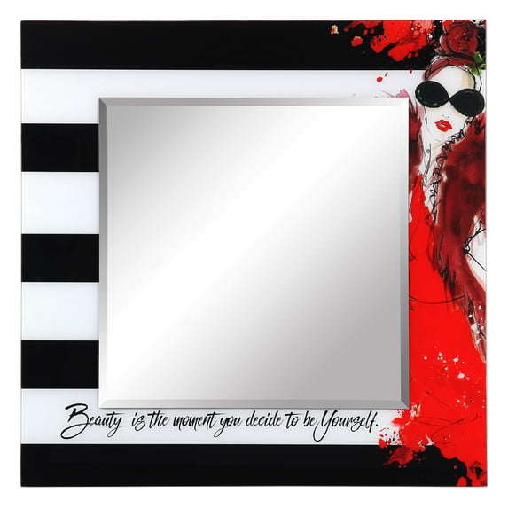 Empire Art Direct "Fashion" 24" Square Beveled Wall Mirror on 36" Square Printed Tempered Art Glass - 36 x 36