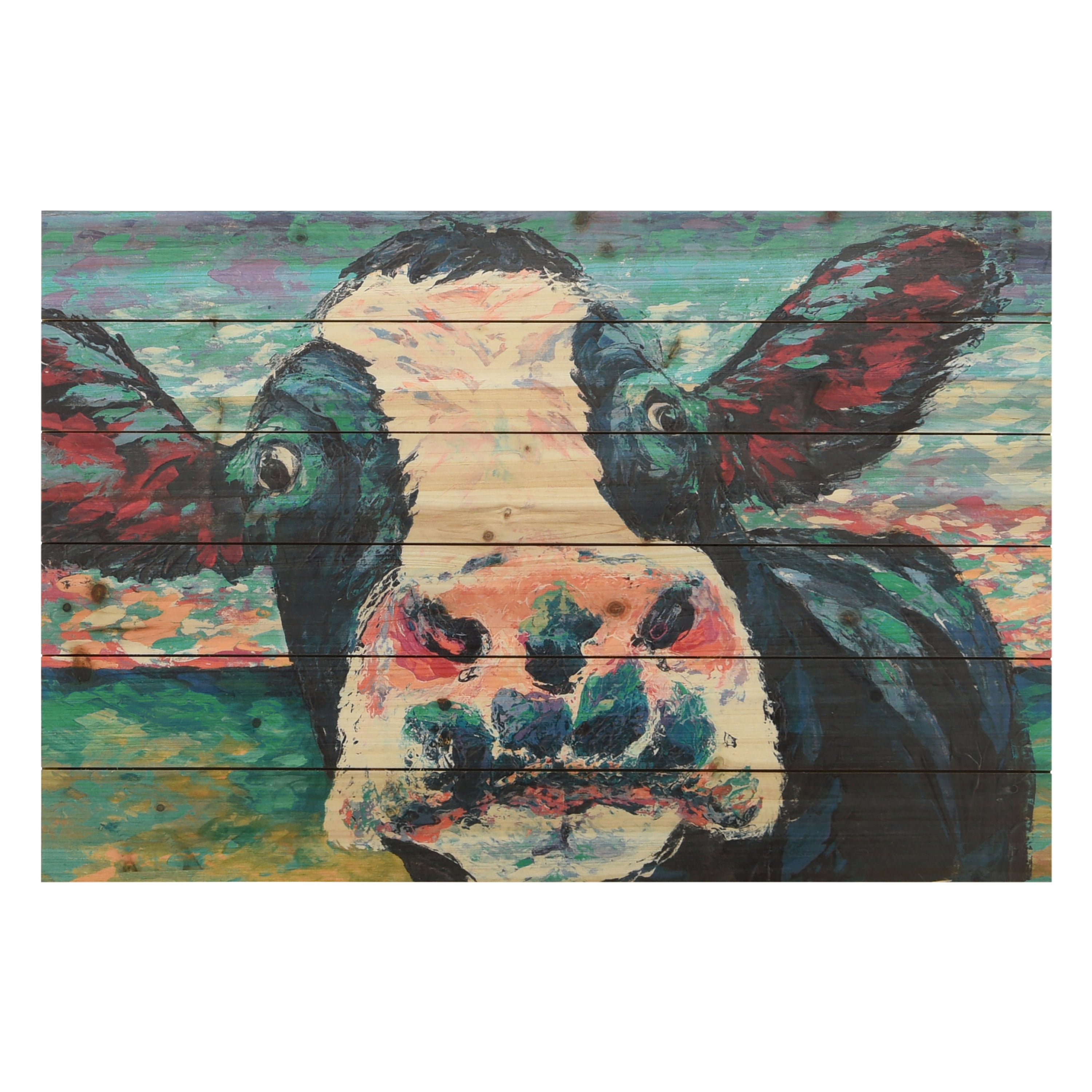 Empire Art Direct "Curious Cow"Arte de Legno Digital Print on Solid Wood Wall Art Blue 24 x 36