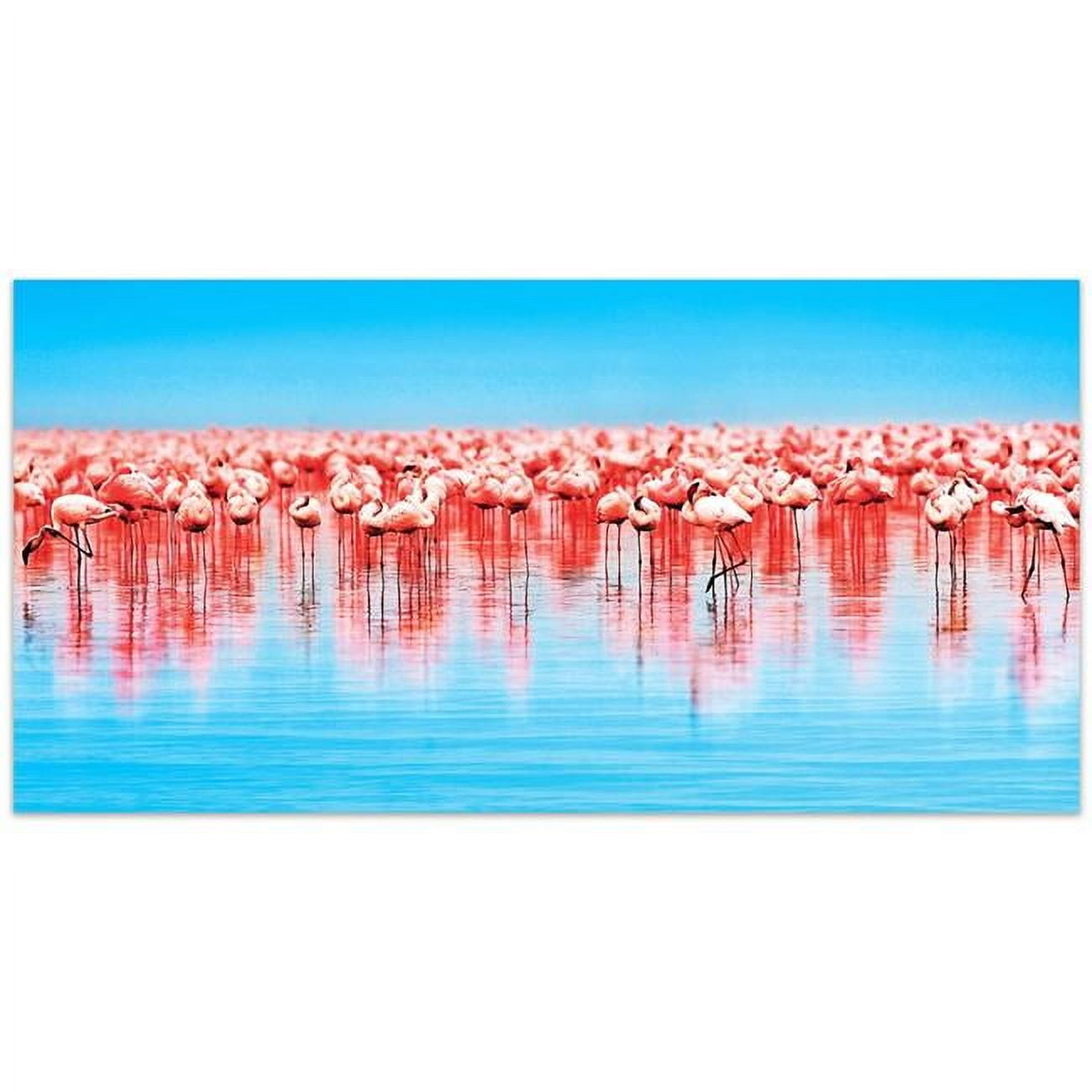 Flamingo Flock Blue and Pink Tempered Glass Wall Art, 24" x 48"