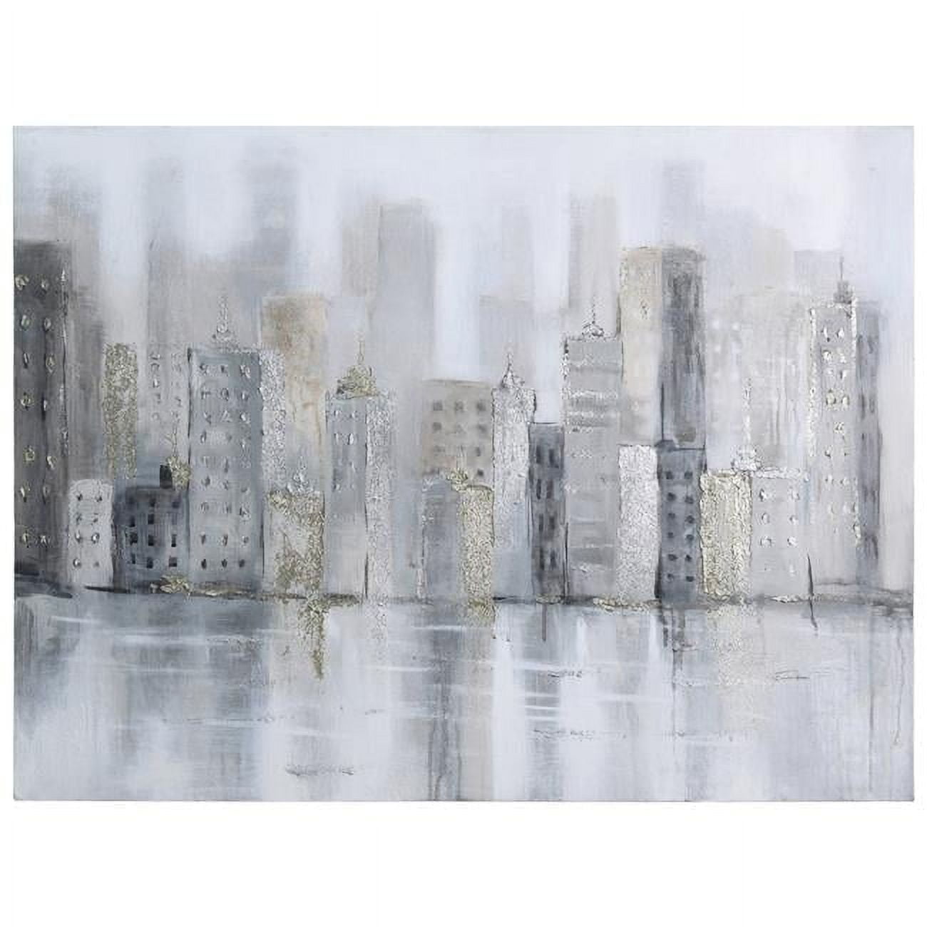 Foggy City Metallic Hand Painted Abstract Canvas Wall Art, 30" x 40"