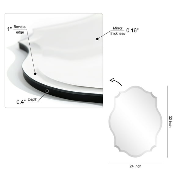 Empire Art Direct  Frameless Beveled Oblong Scalloped Wall Mirror, 24 in. x 32 in.