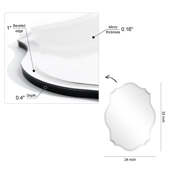 Empire Art Direct Frameless Beveled Oblong Scalloped Wall Mirror, 24 in. x 32 in.