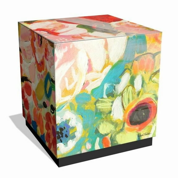 Empire Art Direct GCU-114342-222222 'Secret Garden Floral III' by Karen Fields Reverse Printed Beveled Art Glass Lamp Table with Black Plinth Base