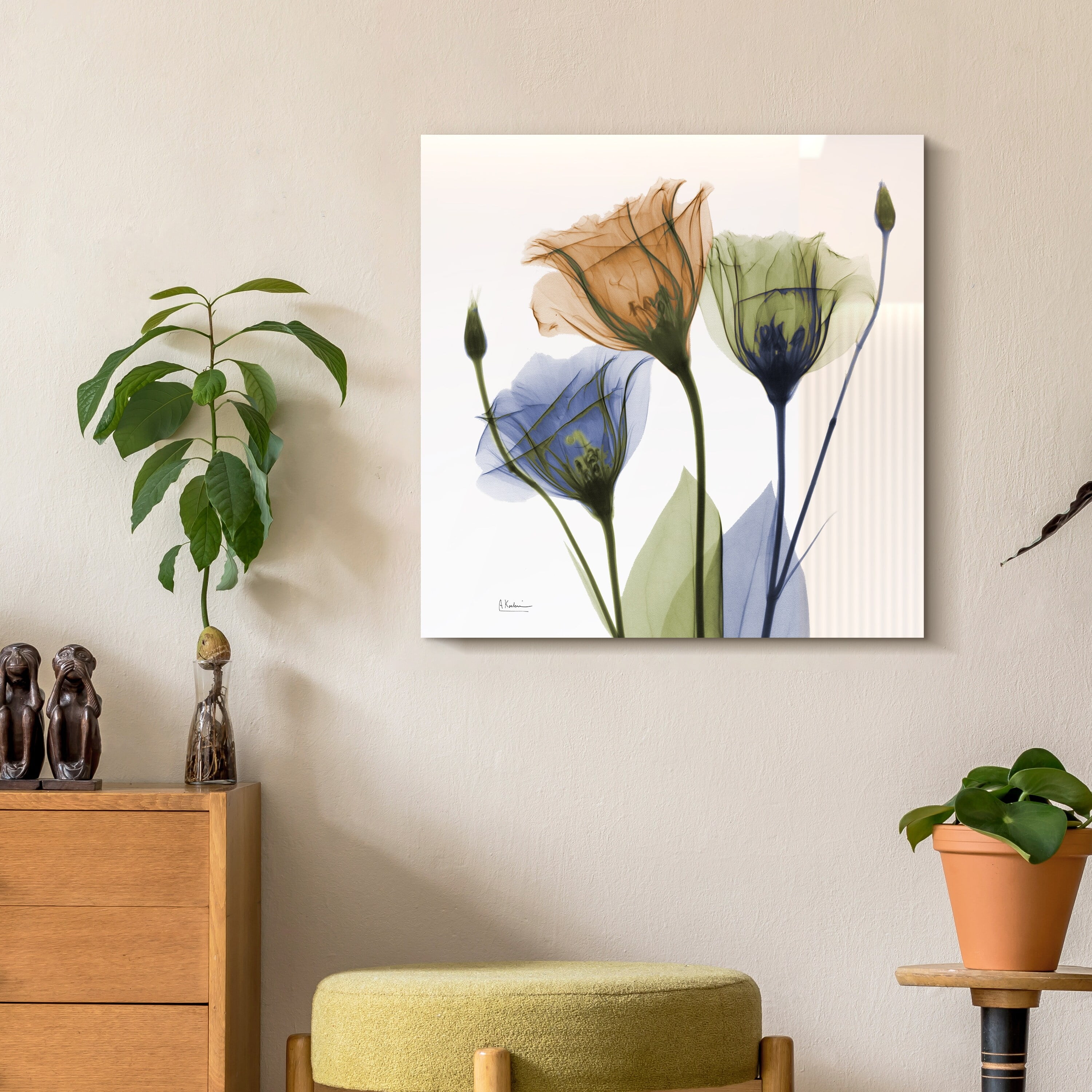 Gentian Buddies Multicolored Tempered Glass Wall Art, 24" x 24"