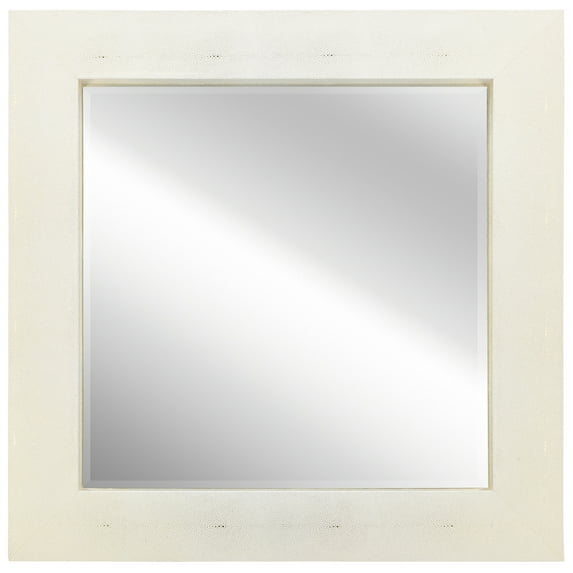 Empire Art Direct Gold on White Metallic Shagreen Leather Framed Beveled Wall Mirror, 48" x 48", Ready to Hang