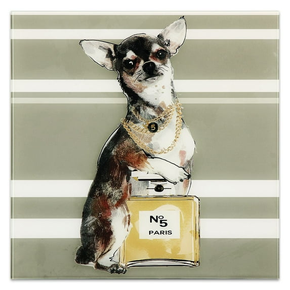 Empire Art Direct Golden Bottle Frameless Free Floating Tempered Glass Panel Graphic Dog Wall Art, 20" x 20", Ready to Hang