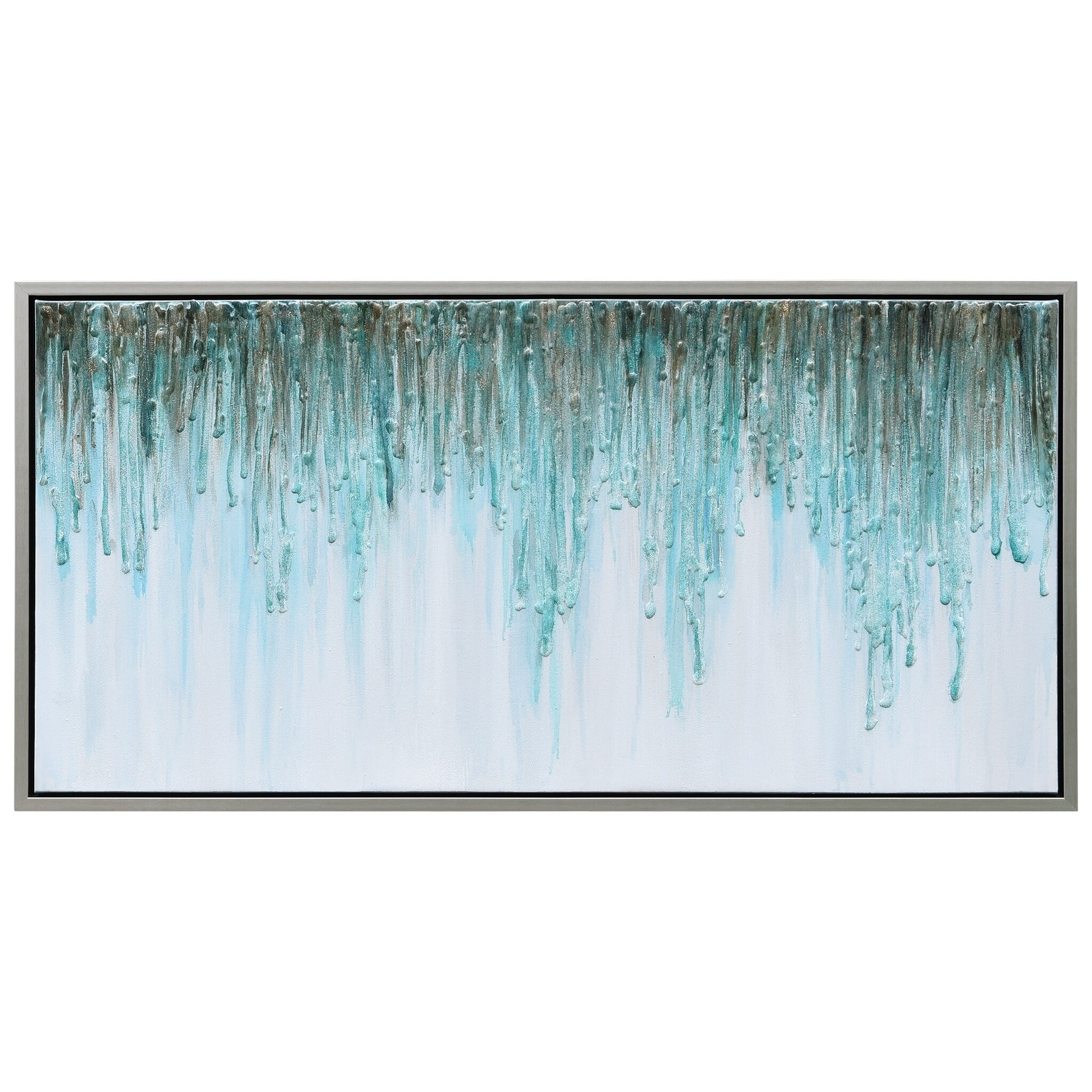 Green and Silver Abstract Textured Canvas Wall Art with Champagne Frame